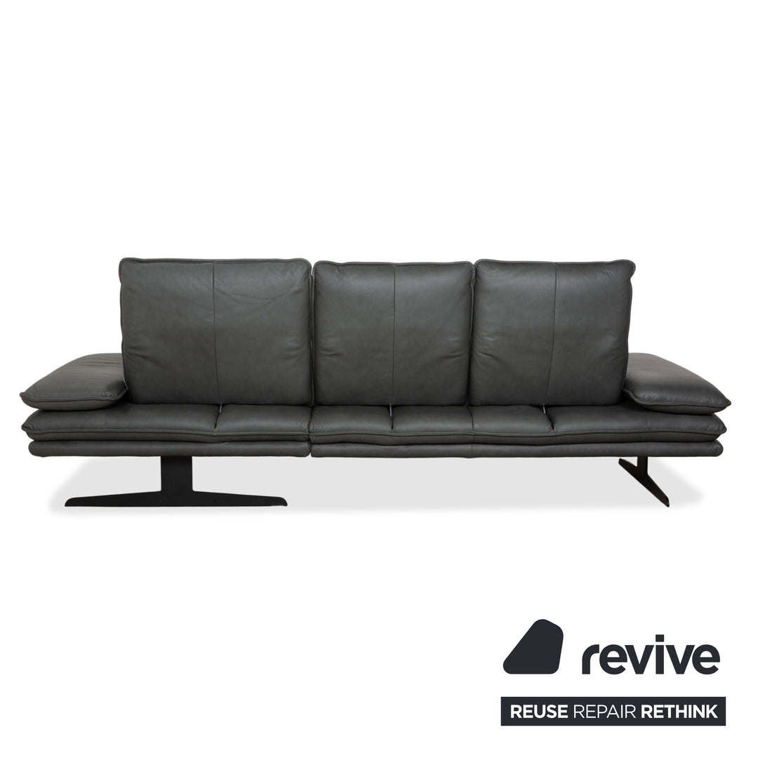 Canapé d'angle en cuir Willi Schillig Broadway avec pouf, gris anthracite foncé, fonction manuelle