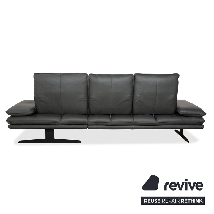 Canapé d'angle en cuir Willi Schillig Broadway avec pouf, gris anthracite foncé, fonction manuelle