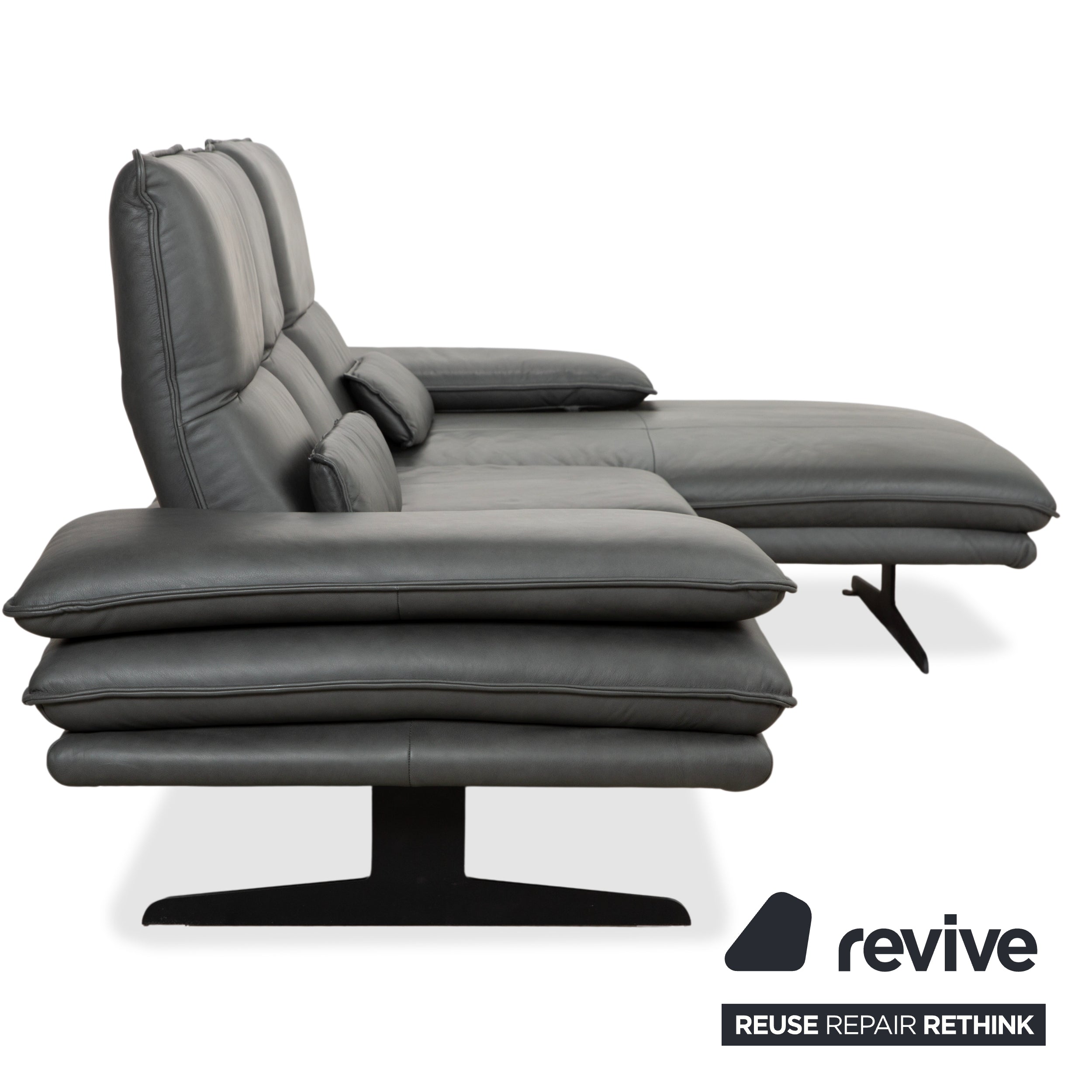 Willi Schillig Broadway Leder Ecksofa Hocker Dunkelgrau Anthrazit Sofa Couch manuelle Funktion