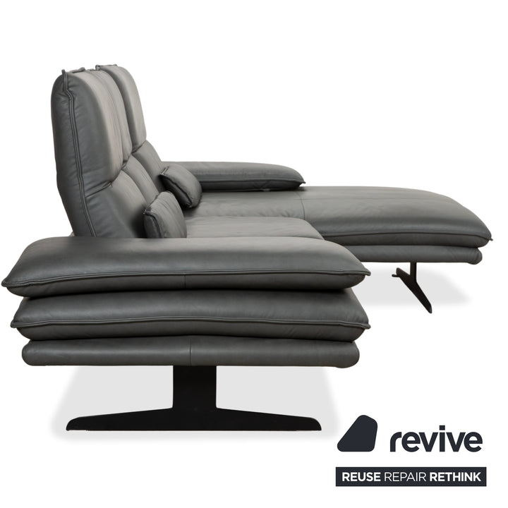 Canapé d'angle en cuir Willi Schillig Broadway avec pouf, gris anthracite foncé, fonction manuelle