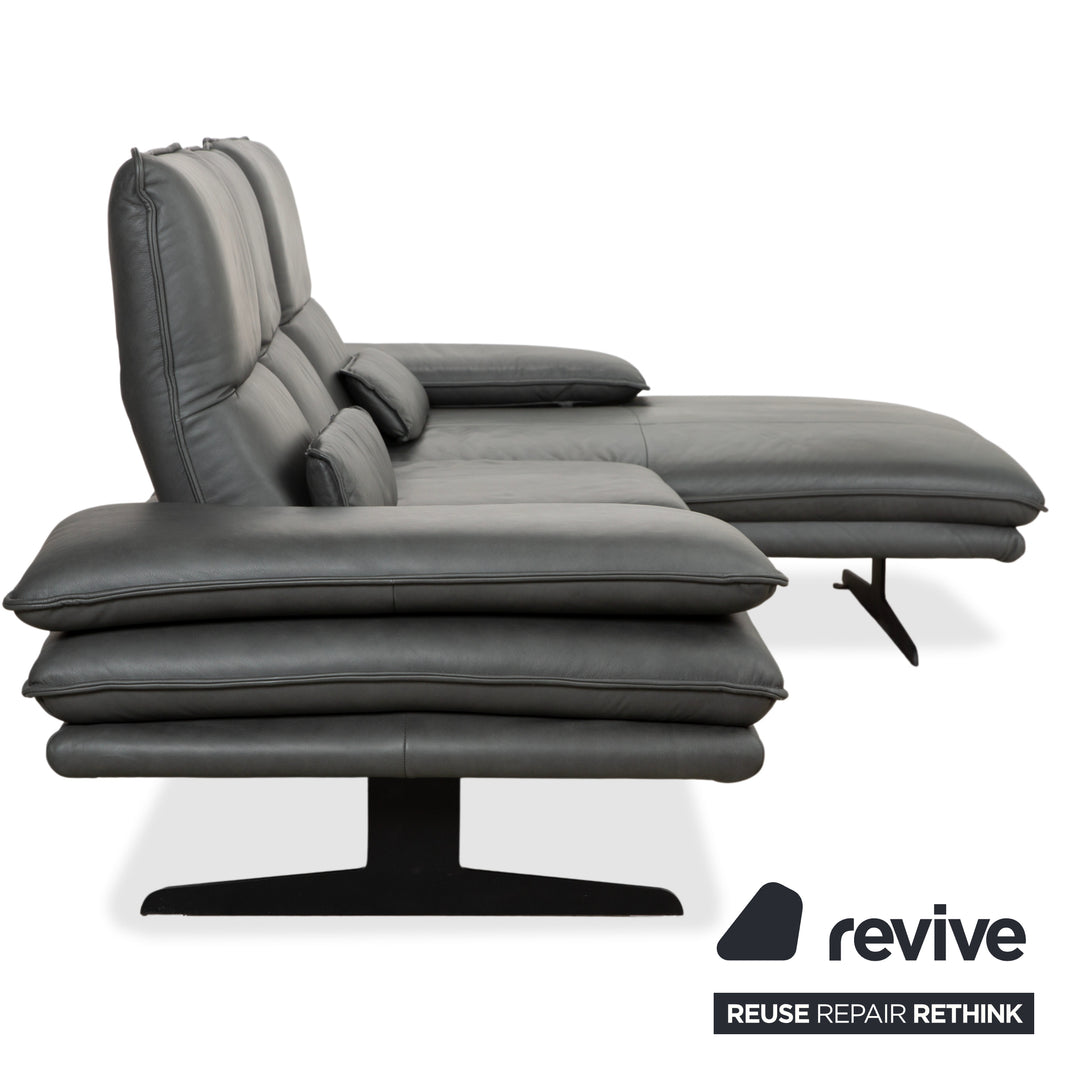 Canapé d'angle en cuir Willi Schillig Broadway avec pouf, gris anthracite foncé, fonction manuelle