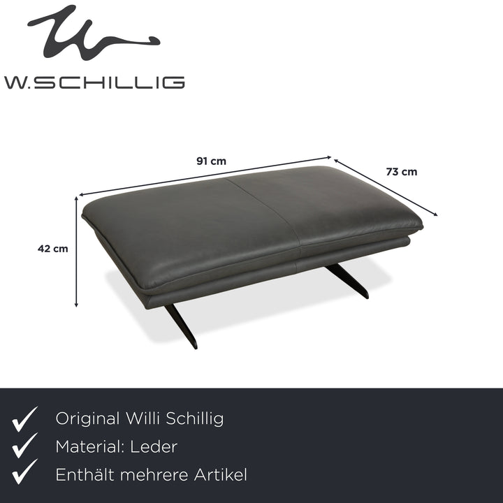 Canapé d'angle en cuir Willi Schillig Broadway avec pouf, gris anthracite foncé, fonction manuelle