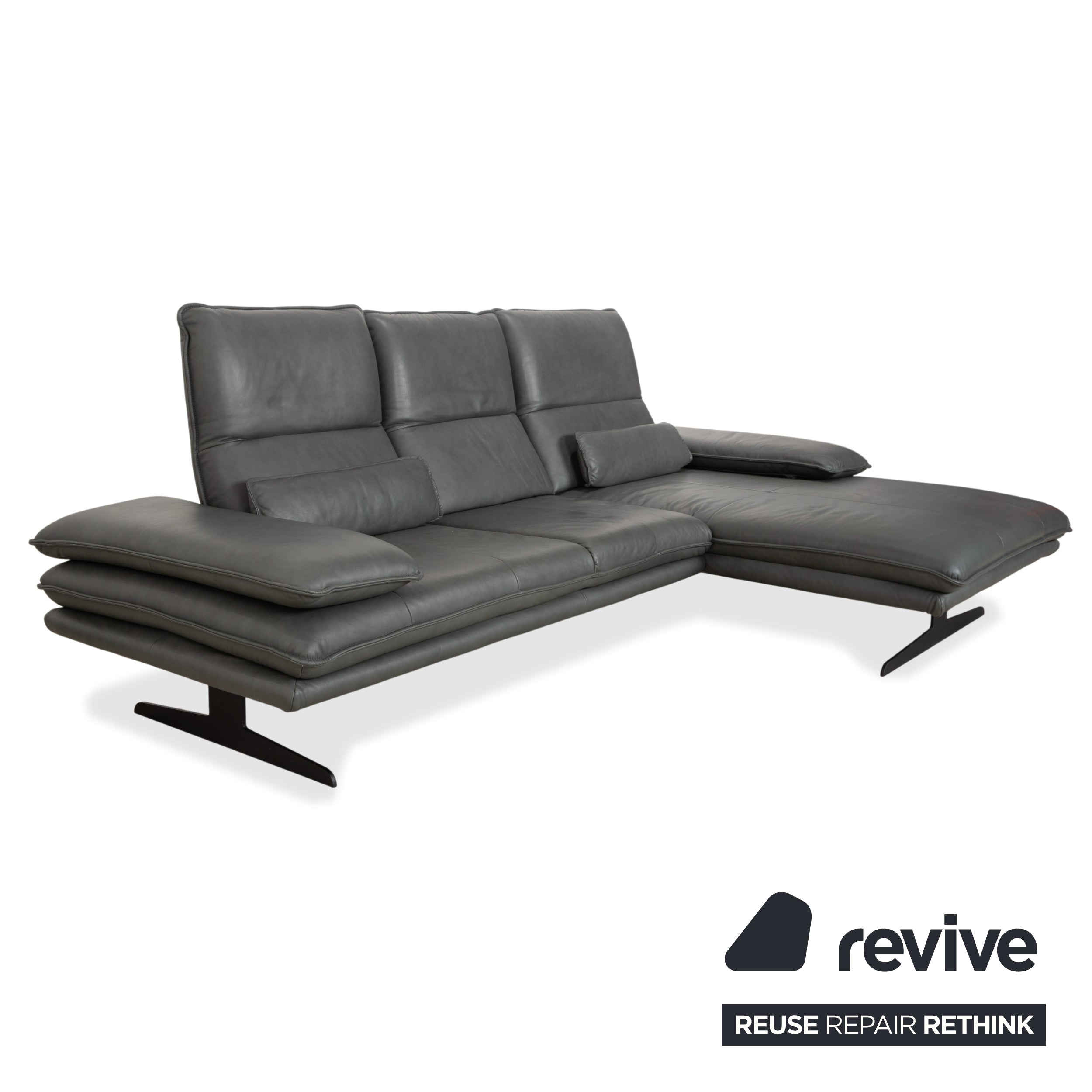 Willi Schillig Broadway Leder Ecksofa Hocker Dunkelgrau Anthrazit Sofa Couch manuelle Funktion