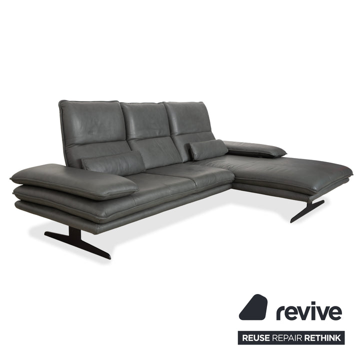 Canapé d'angle en cuir Willi Schillig Broadway avec pouf, gris anthracite foncé, fonction manuelle