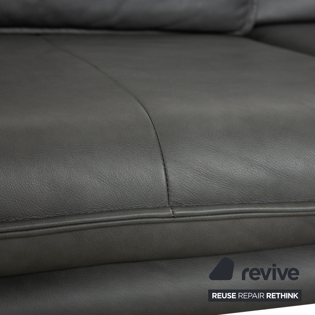 Canapé d'angle en cuir Willi Schillig Broadway avec pouf, gris anthracite foncé, fonction manuelle
