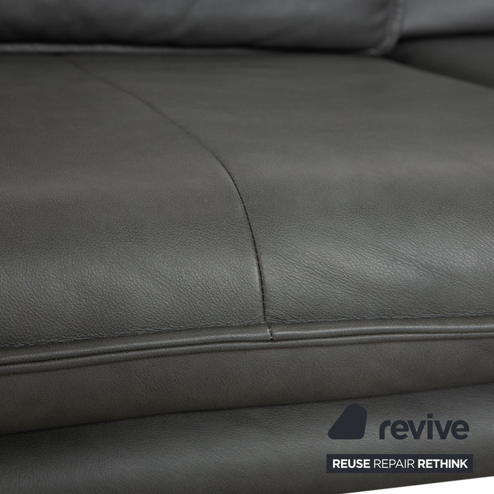 Canapé d'angle en cuir Willi Schillig Broadway avec pouf, gris anthracite foncé, fonction manuelle