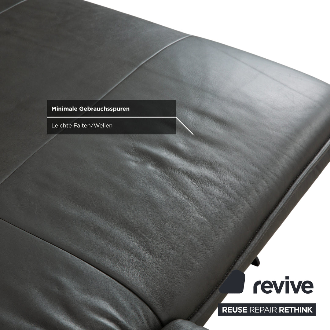 Canapé d'angle en cuir Willi Schillig Broadway avec pouf, gris anthracite foncé, fonction manuelle