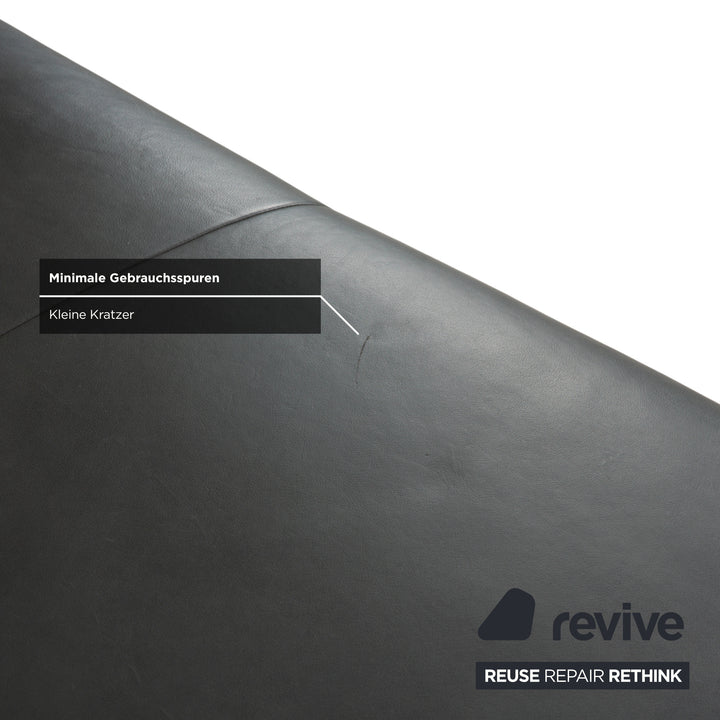 Canapé d'angle en cuir Willi Schillig Broadway avec pouf, gris anthracite foncé, fonction manuelle