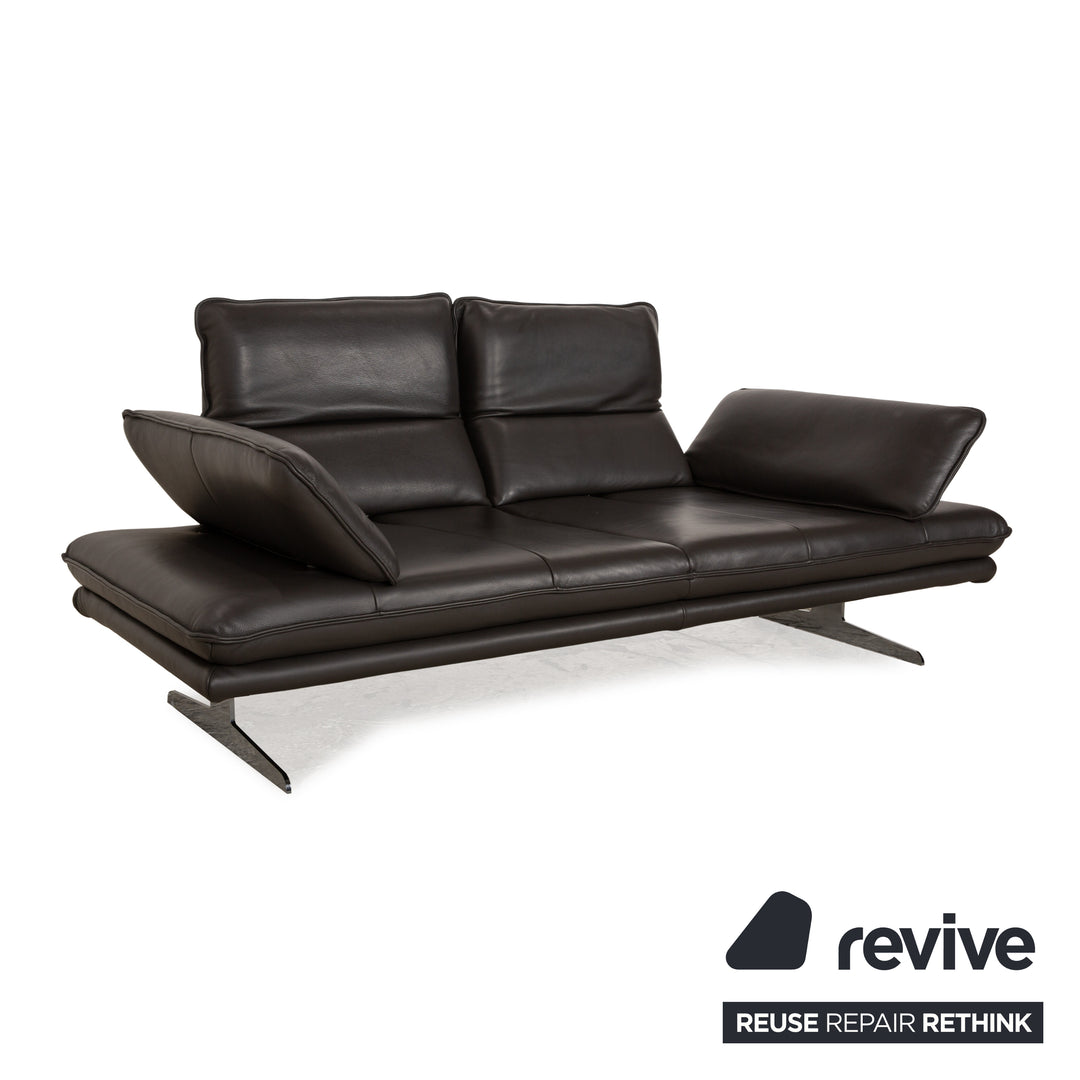 Willi Schillig Broadway Leather Sofa Set Dark Brown Grey Two-Seater Stool Couch Manual Function