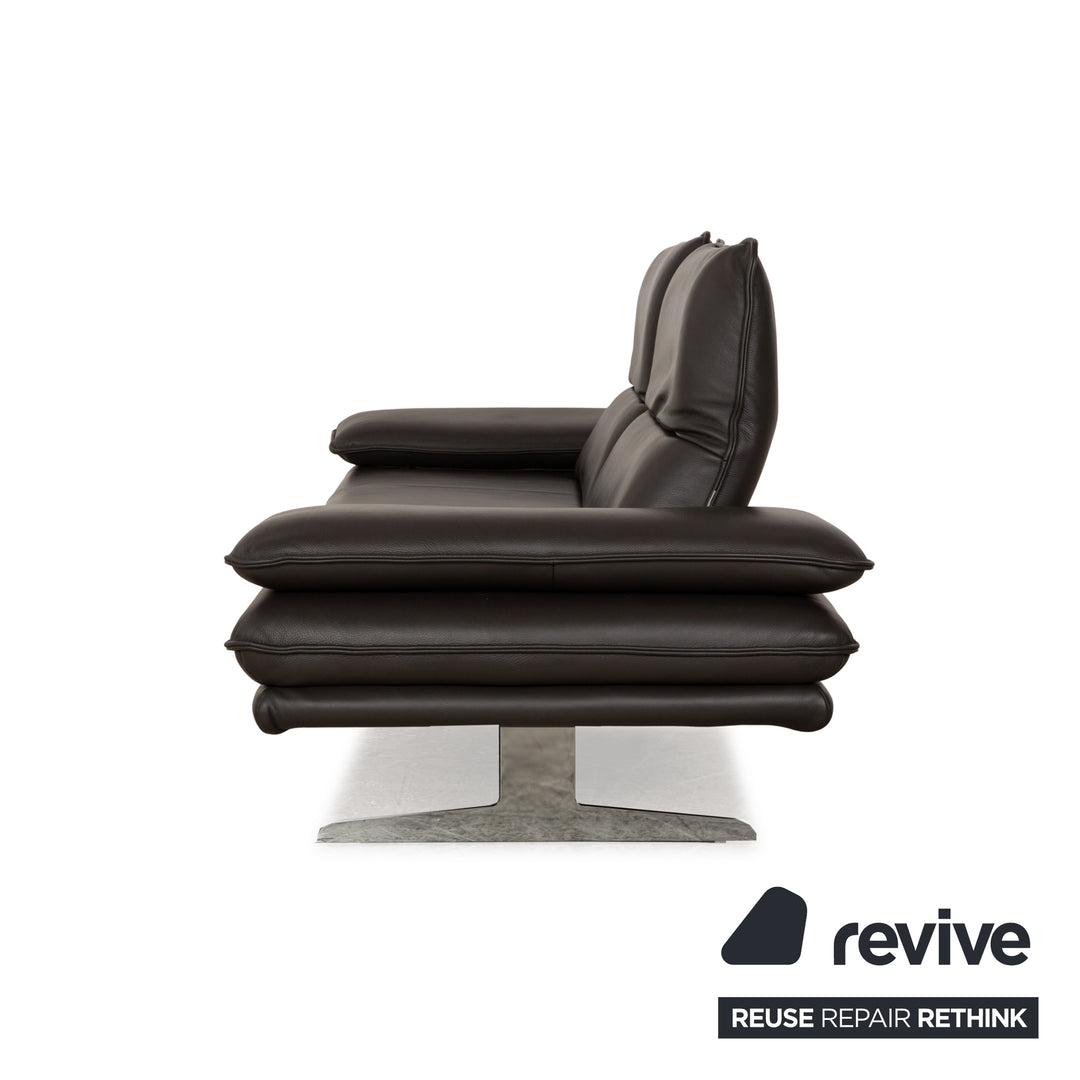 Willi Schillig Broadway Leather Sofa Set Dark Brown Grey Two-Seater Stool Couch Manual Function