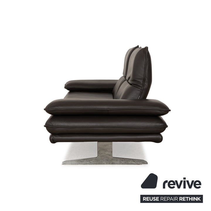 Willi Schillig Broadway Leather Sofa Set Dark Brown Grey Two-Seater Stool Couch Manual Function