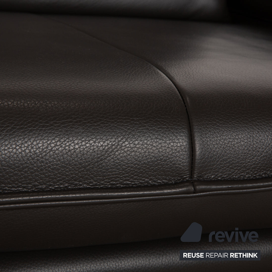 Willi Schillig Broadway Leather Sofa Set Dark Brown Grey Two-Seater Stool Couch Manual Function