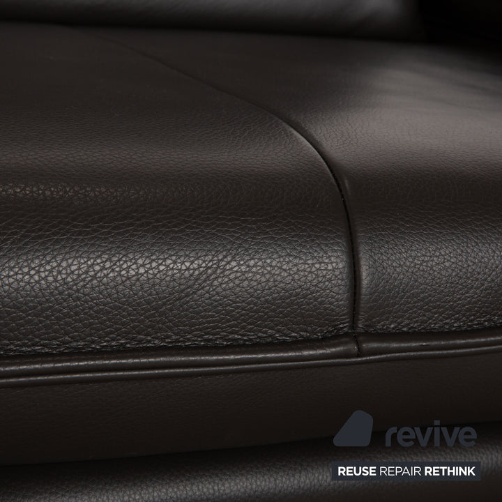 Willi Schillig Broadway Leather Sofa Set Dark Brown Grey Two-Seater Stool Couch Manual Function