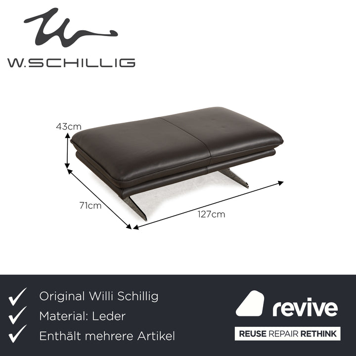 Willi Schillig Broadway Leather Sofa Set Dark Brown Grey Two-Seater Stool Couch Manual Function