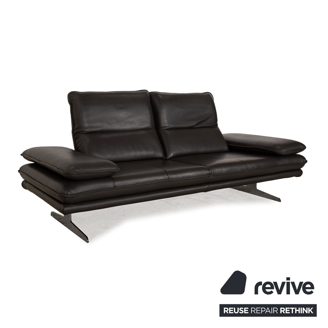 Willi Schillig Broadway Leather Sofa Set Dark Brown Grey Two-Seater Stool Couch Manual Function