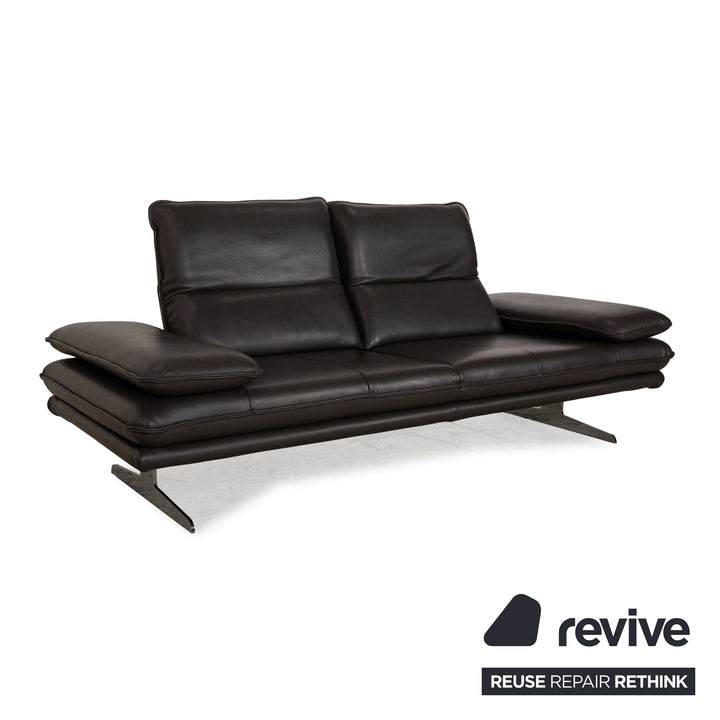 Willi Schillig Broadway Leather Sofa Set Dark Brown Grey Two-Seater Stool Couch Manual Function