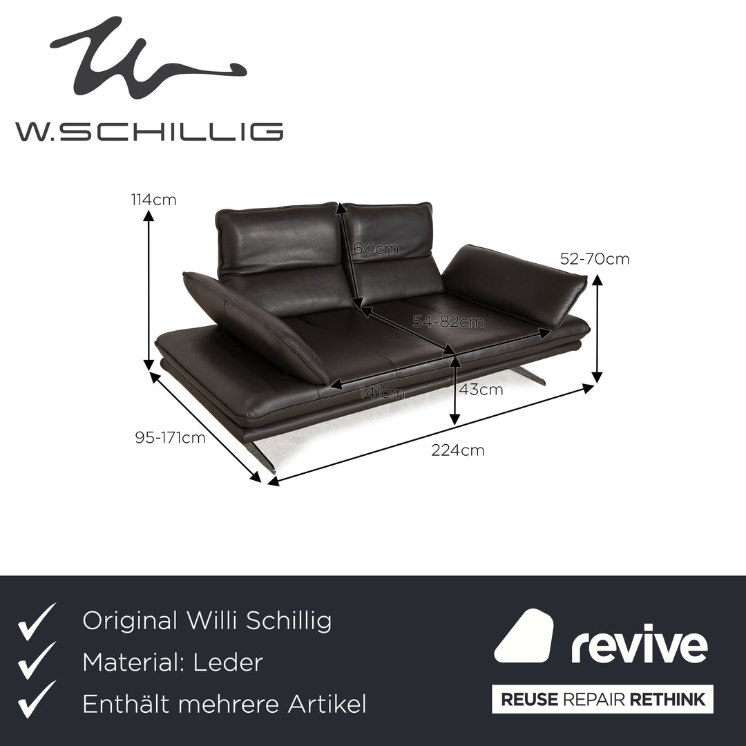 Willi Schillig Broadway Leather Sofa Set Dark Brown Grey Two-Seater Stool Couch Manual Function