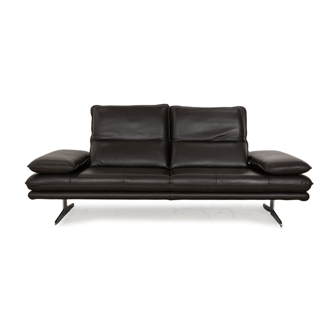 Willi Schillig Broadway Leather Two-Seater Dark Brown Grey Sofa Couch Manual Function