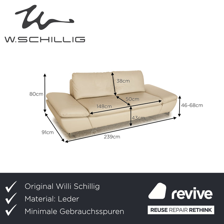 Willi Schillig Enjoy Leder Dreisitzer Creme manuelle Funktion Sofa Couch