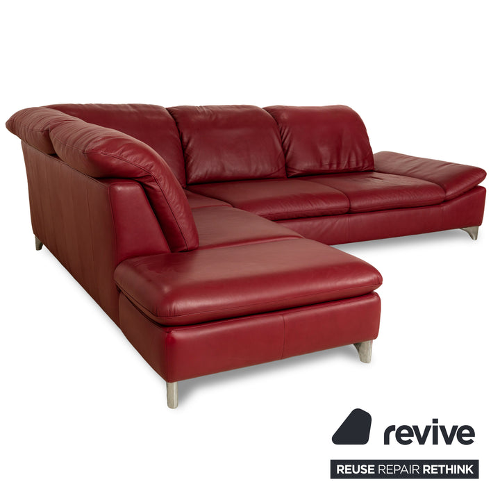 Willi Schillig Enjoy Leather Corner Sofa Red Manual Function Sofa Couch