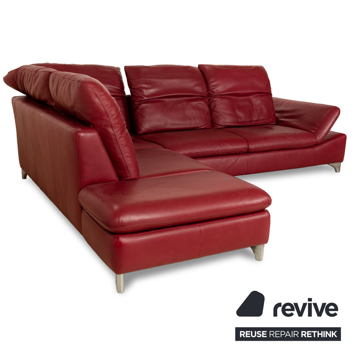 Willi Schillig Enjoy Leather Corner Sofa Red Manual Function Sofa Couch