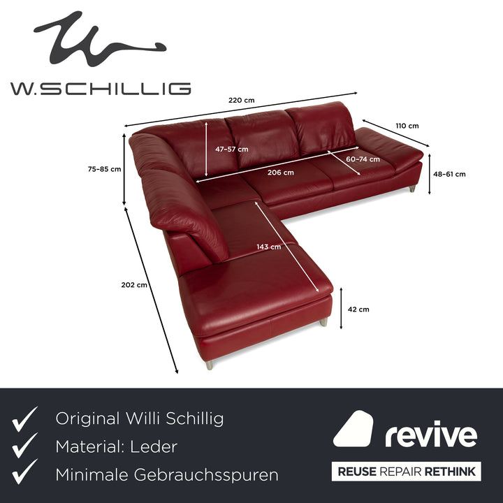 Willi Schillig Enjoy Leather Corner Sofa Red Manual Function Sofa Couch