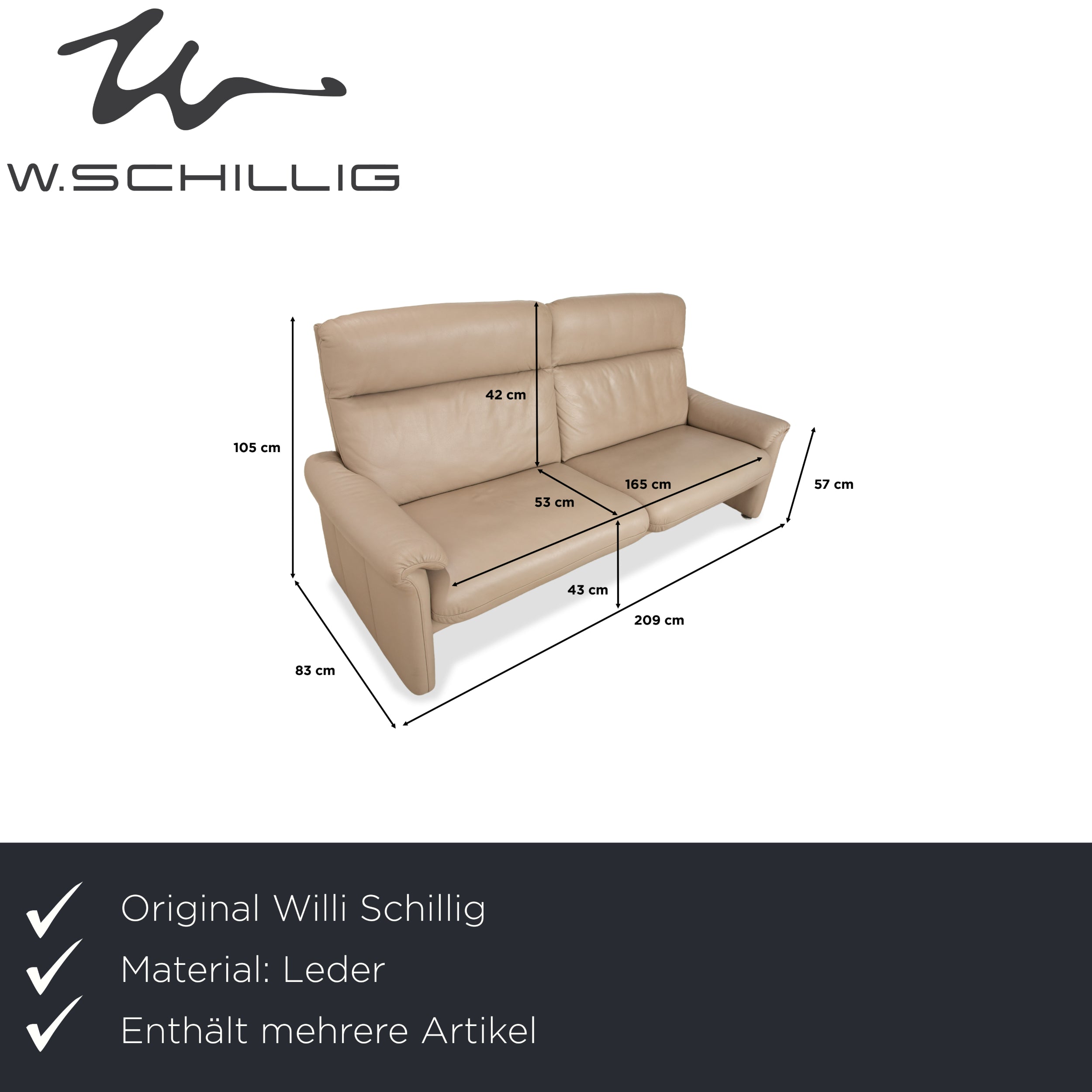Willi Schillig Ergoline Leder 1x Dreisitzer 1x Zweisitzer 1x Sessel 1x Hocker Creme Beige Sofa Couch