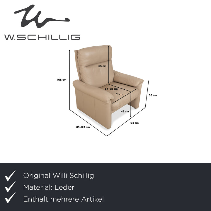 Willi Schillig Ergoline Cuir 1x Trois places 1x Deux places 1x Fauteuil 1x Tabouret Crème Beige Canapé Canapé