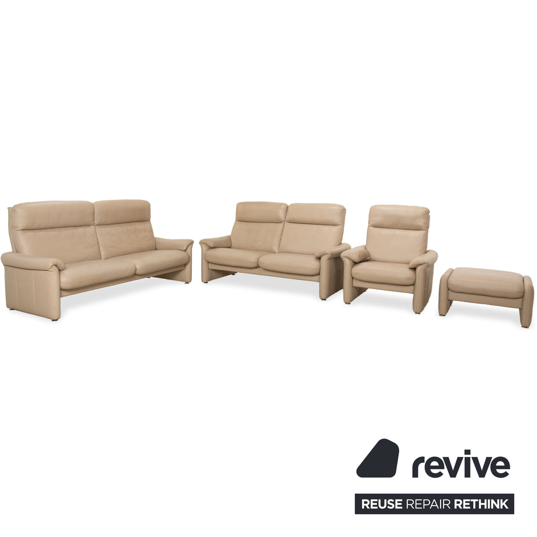 Willi Schillig Ergoline Cuir 1x Trois places 1x Deux places 1x Fauteuil 1x Tabouret Crème Beige Canapé Canapé