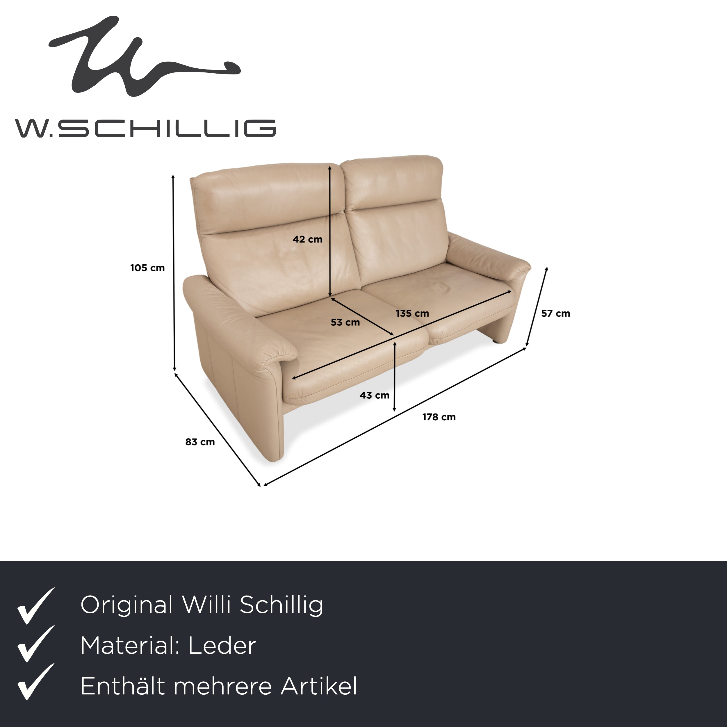 Willi Schillig Ergoline Leder 1x Dreisitzer 1x Zweisitzer 1x Sessel 1x Hocker Creme Beige Sofa Couch
