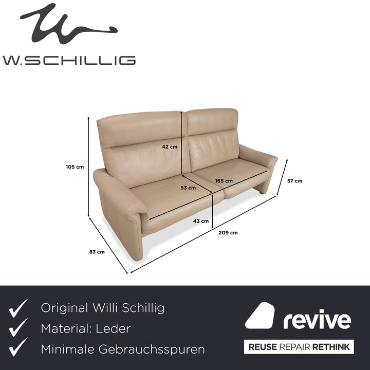 Canapé trois places en cuir Ergoline de Willi Schillig, couleur crème et beige