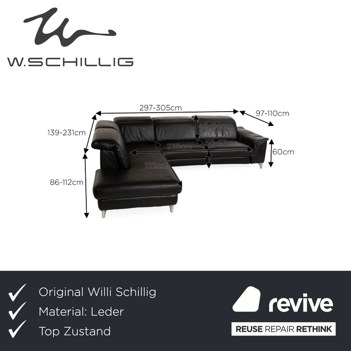 Willi Schillig Ergoline Leather Corner Sofa Black Electric Function Sofa Couch