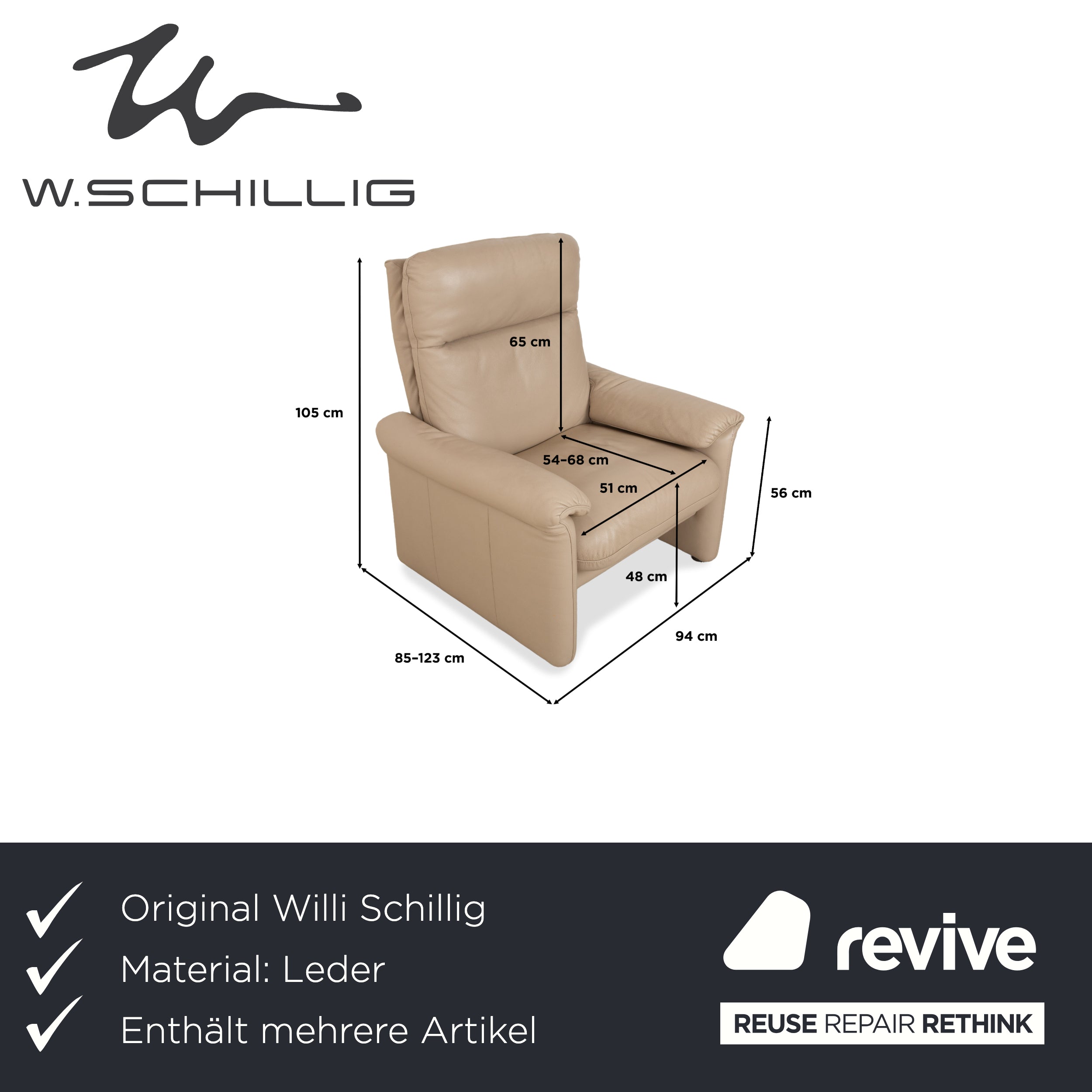 Willi Schillig Ergoline Leder Sessel inkl. Hocker Creme Beige Sofa Couch manuelle Funktion