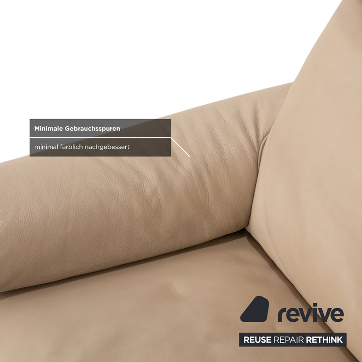 Willi Schillig Ergoline Leather Two-Seater Cream Beige Sofa Couch manual function
