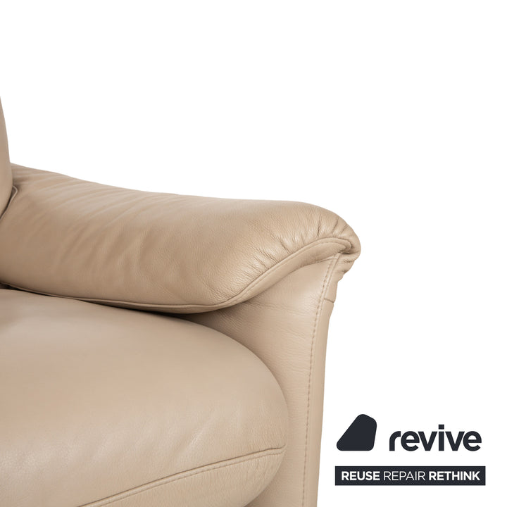 Willi Schillig Ergoline Leather Two-Seater Cream Beige Sofa Couch manual function