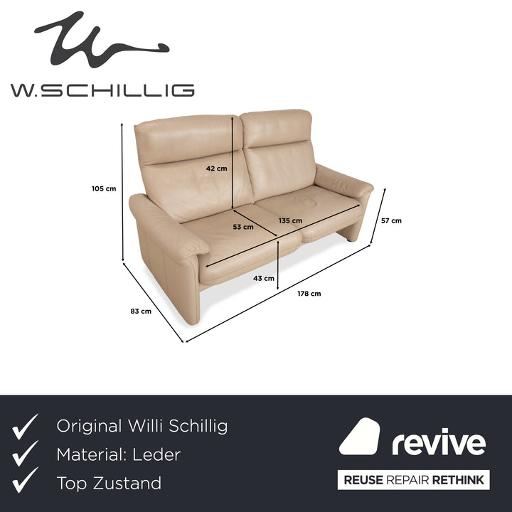 Willi Schillig Ergoline Leather Two-Seater Cream Beige Sofa Couch manual function
