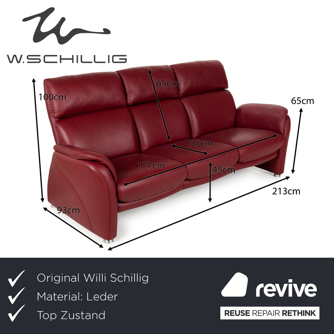 Willi Schillig Ergoline Plus Leder Dreisitzer Rot Sofa Couch manuelle Funktion