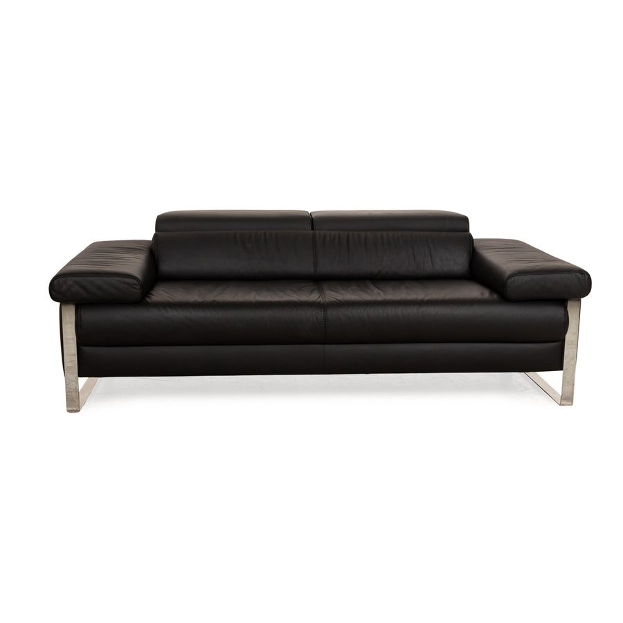 Willi Schillig Finn Leather Three-Seater Black Manual Function Sofa Couch