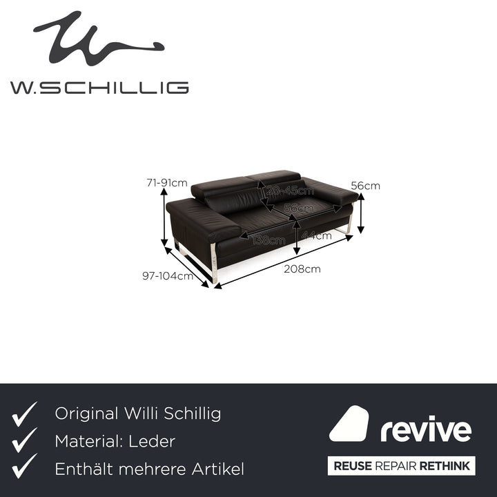 Willi Schillig Finn Leather Sofa Set Black manual function 2x three-seater couch