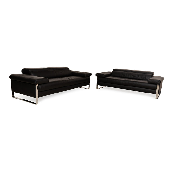 Willi Schillig Finn Leather Sofa Set Black manual function 2x three-seater couch