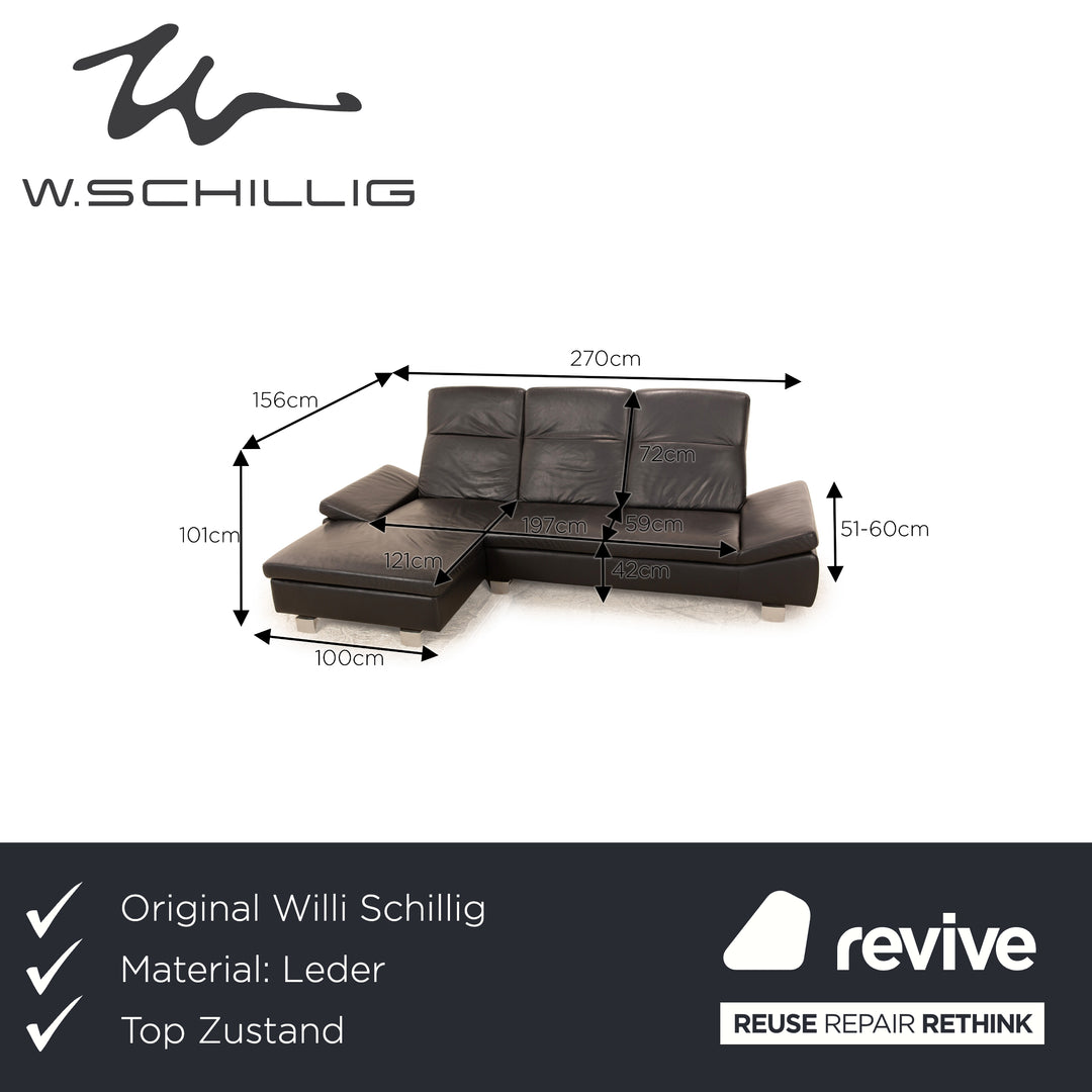 Willi Schillig For You Leder Ecksofa Schwarz Recamiere Links Sofa Couch manuelle Funktion