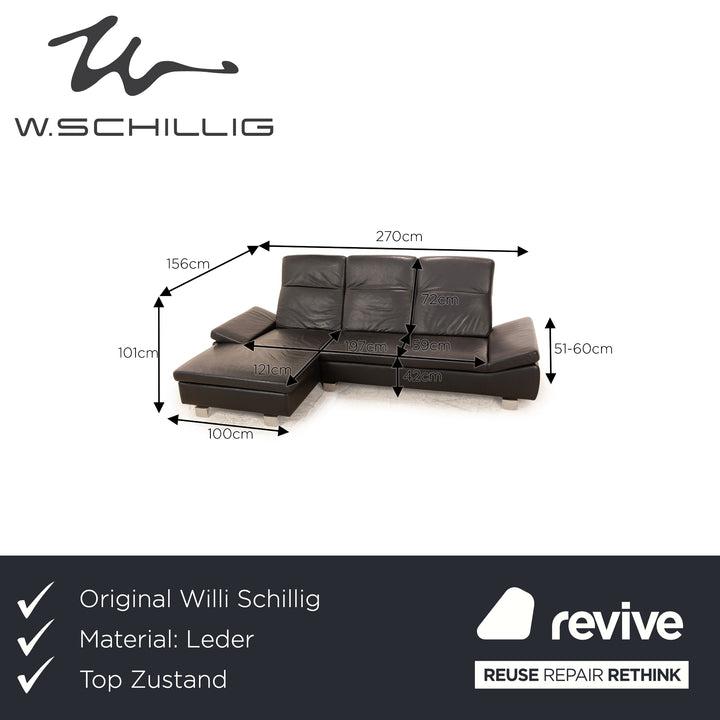 Willi Schillig For You Leder Ecksofa Schwarz Recamiere Links Sofa Couch manuelle Funktion