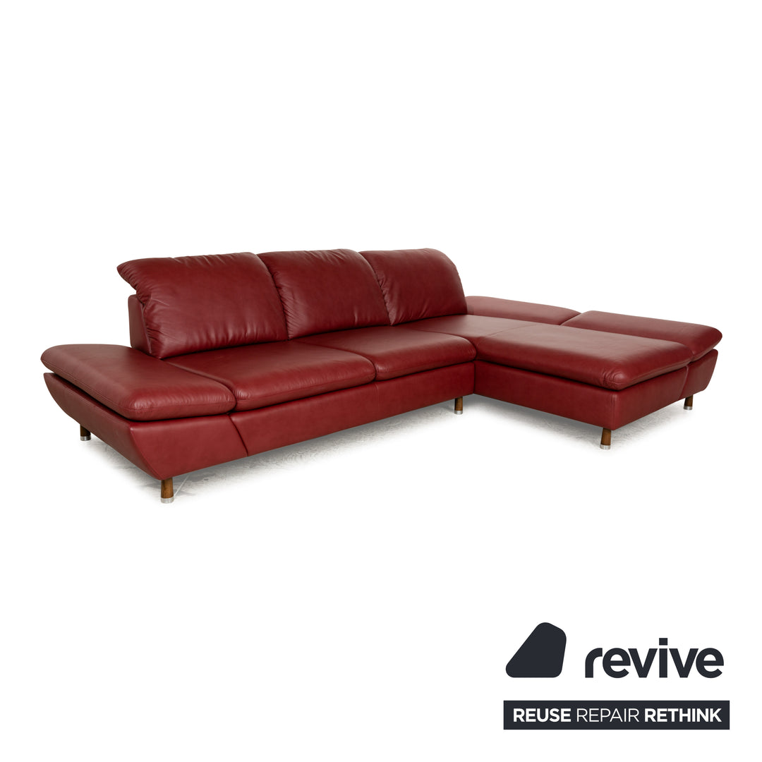 Willi Schillig Jazz Leather Corner Sofa Red Manual Function Recamiere Right Sofa Couch