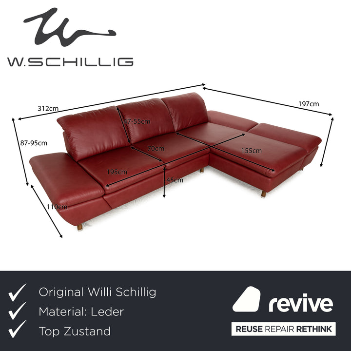 Willi Schillig Jazz Leather Corner Sofa Red Manual Function Recamiere Right Sofa Couch