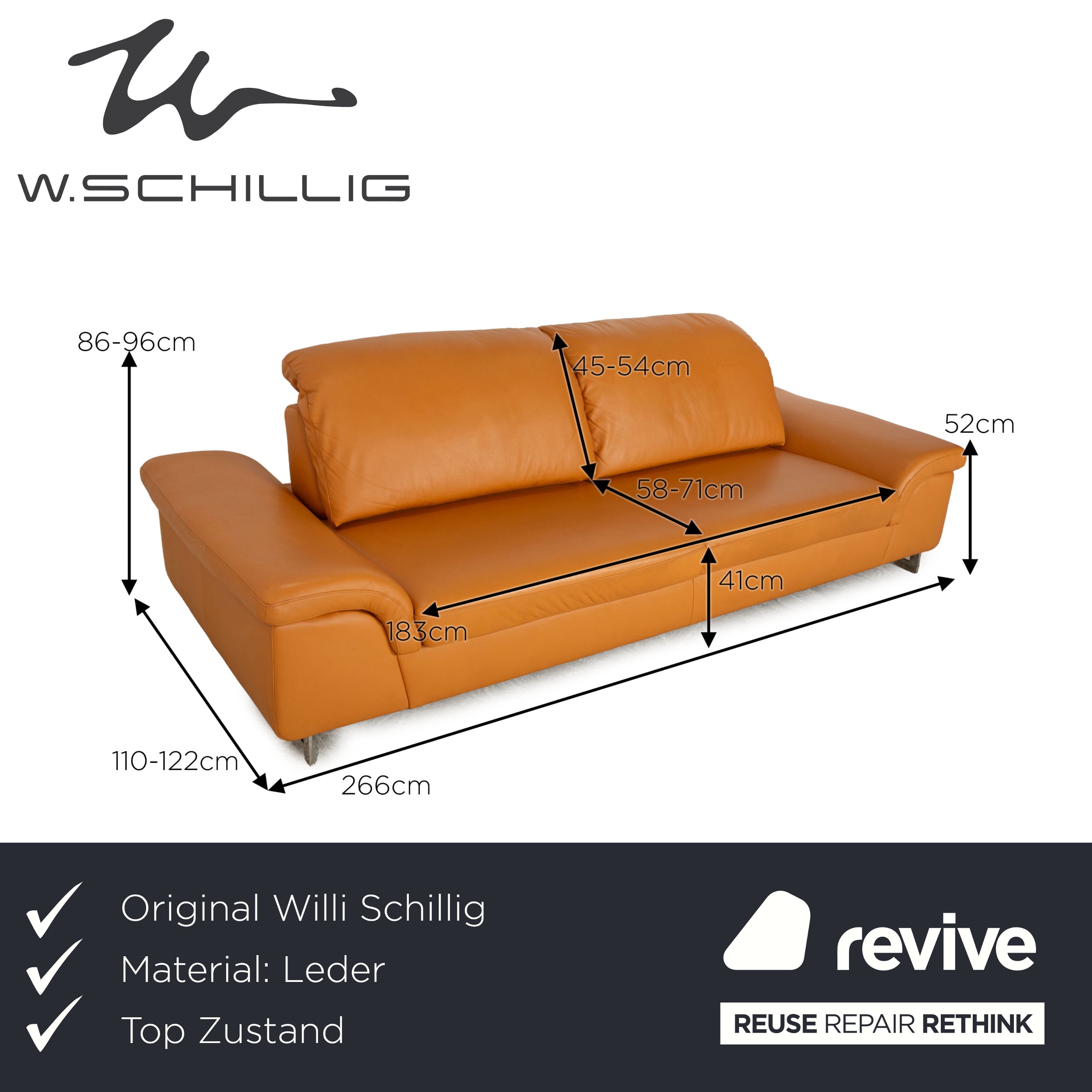 Willi Schillig Joyzze Plus Leder Dreisitzer Braun manuelle Funktion Sofa Couch