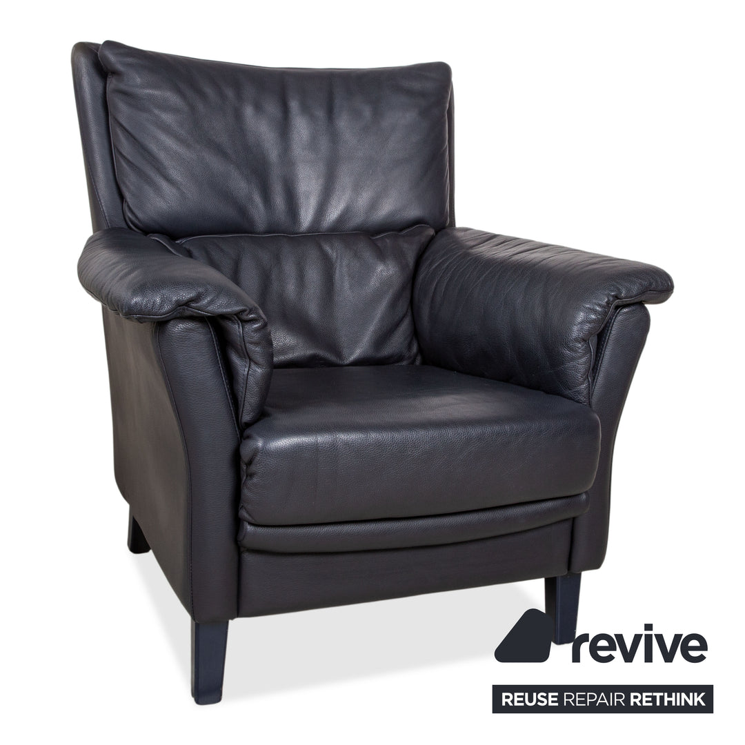 Willi Schillig Leather 2-Piece Armchair Set Dark Blue Navy Blue