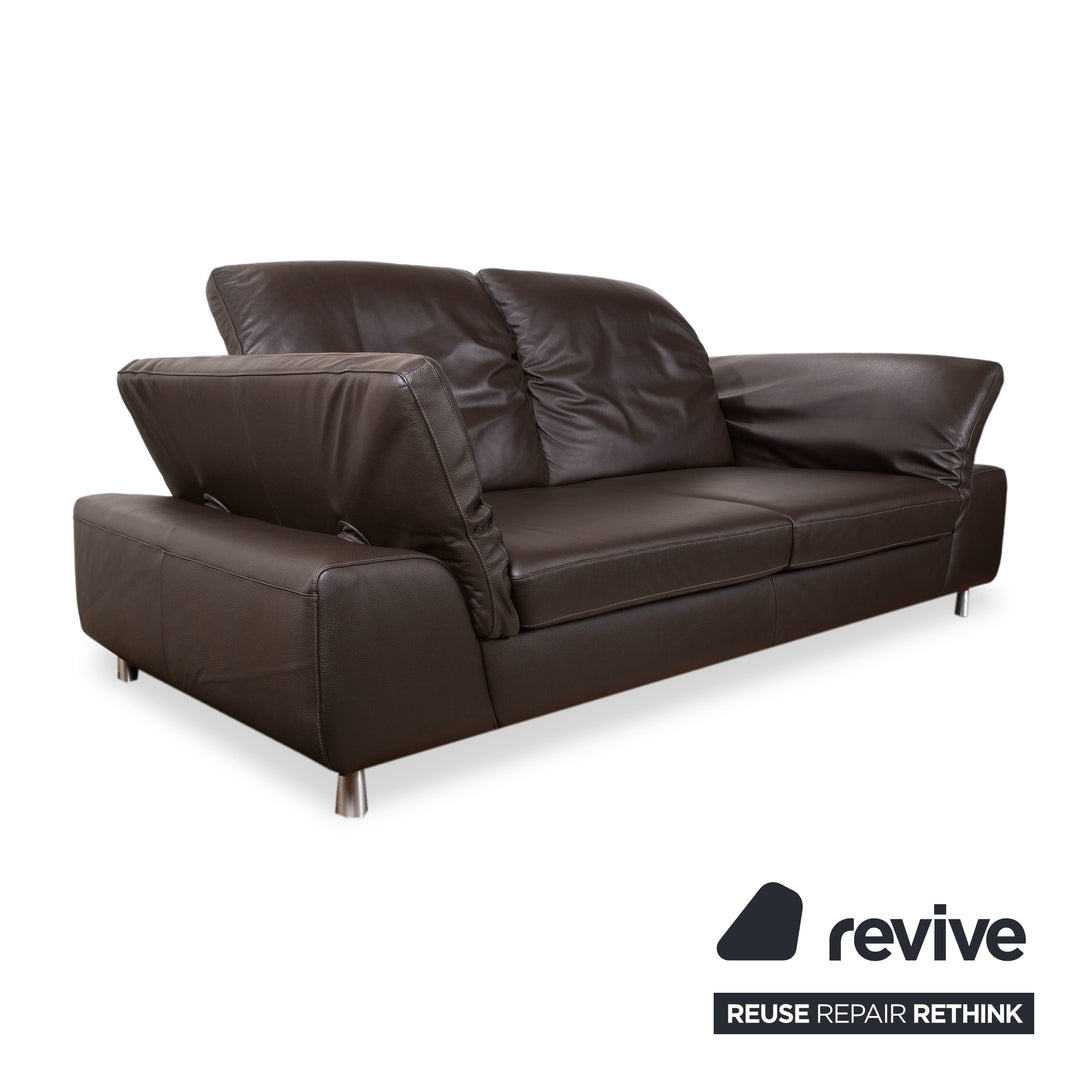 Willi Schillig Leder Dreisitzer Braun Dunkelbraun Sofa Couch manuelle Funktion