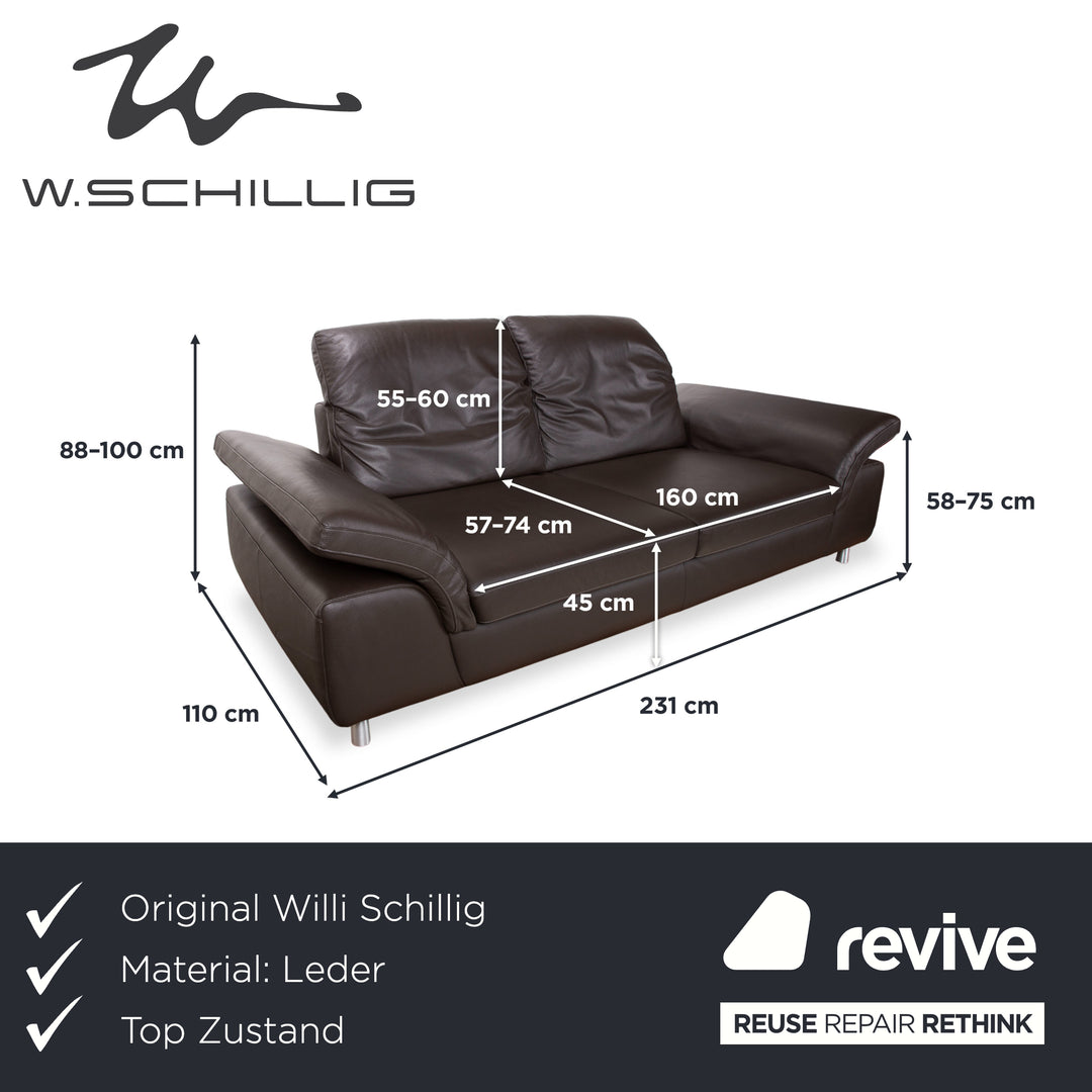 Willi Schillig Leder Dreisitzer Braun Dunkelbraun Sofa Couch manuelle Funktion