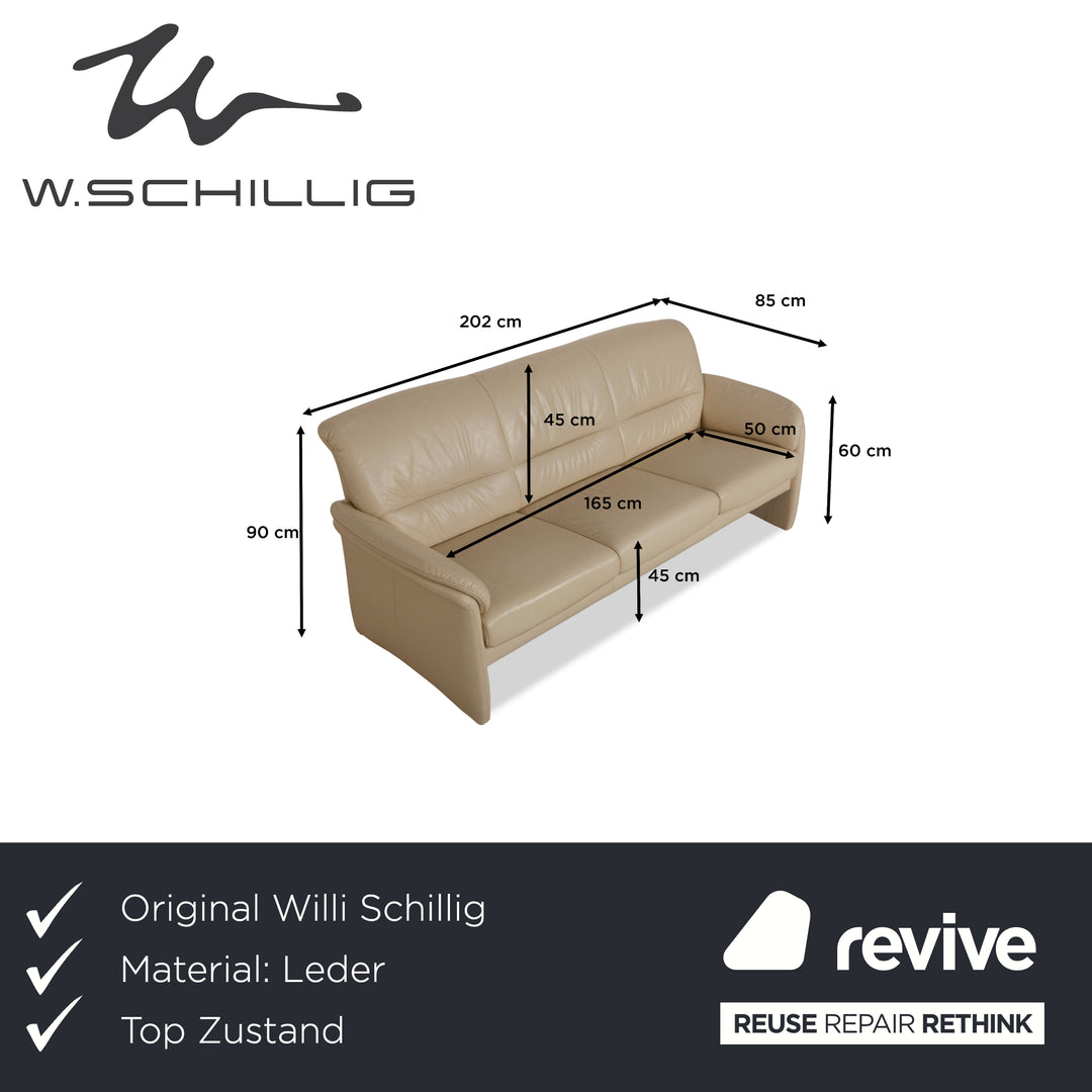Willi Schillig leather three-seater cream sofa couch