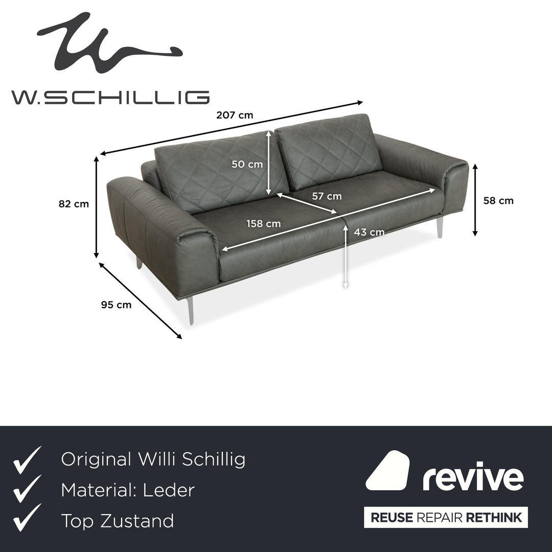 Willi Schillig leather three-seater grey sofa couch